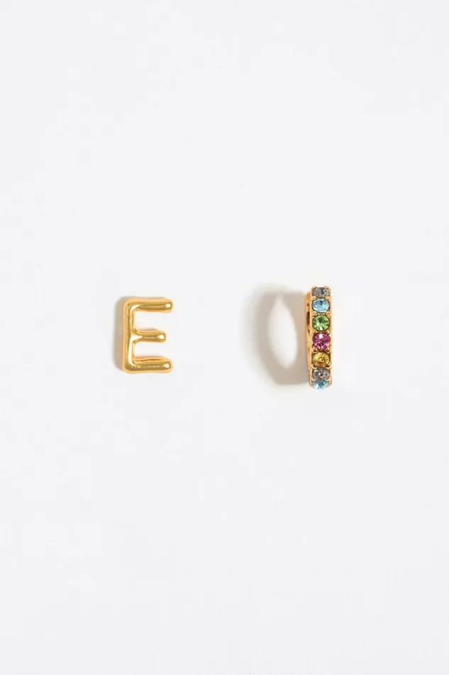 Multicolor Crystal Mini Hoop And Letter E Earrings Gold Women Bimba Y Lola Alphabet Multicolor Crystal Mini Hoop And Letter E Earrings Gold Women Bimba Y Lola Alphabet