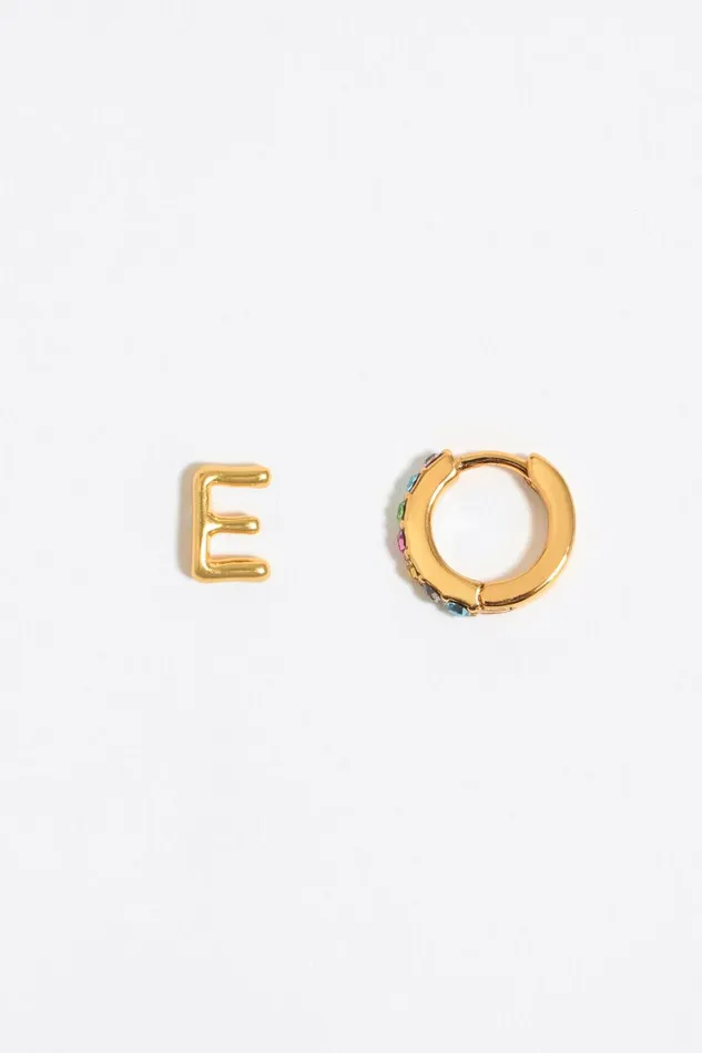 Multicolor Crystal Mini Hoop And Letter E Earrings Gold Women Bimba Y Lola Alphabet