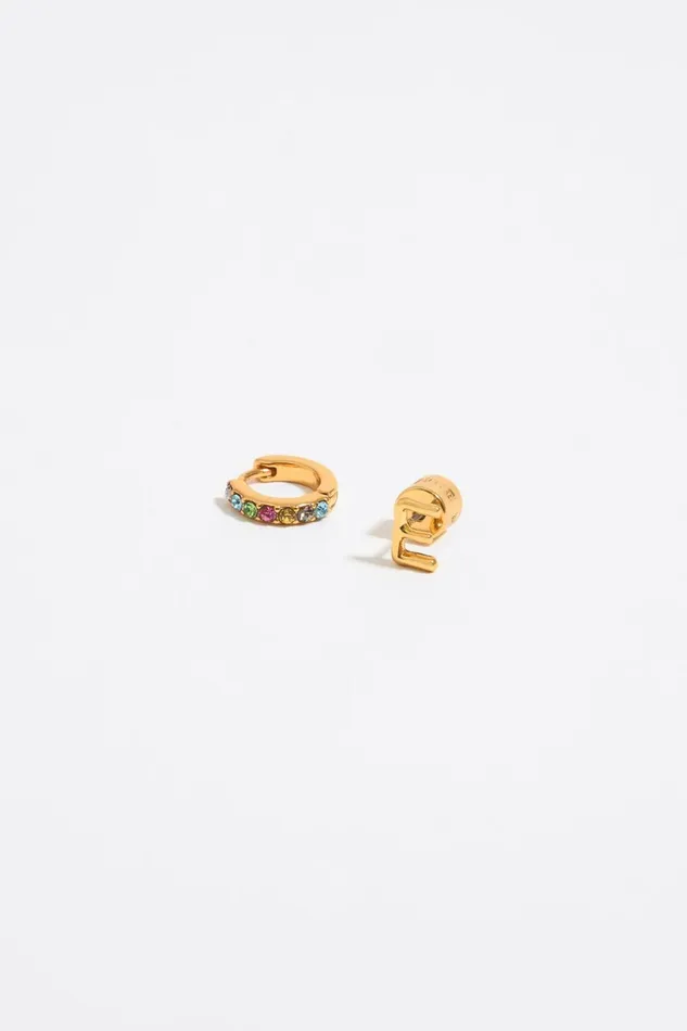 Multicolor Crystal Mini Hoop And Letter E Earrings Gold Women Bimba Y Lola Alphabet
