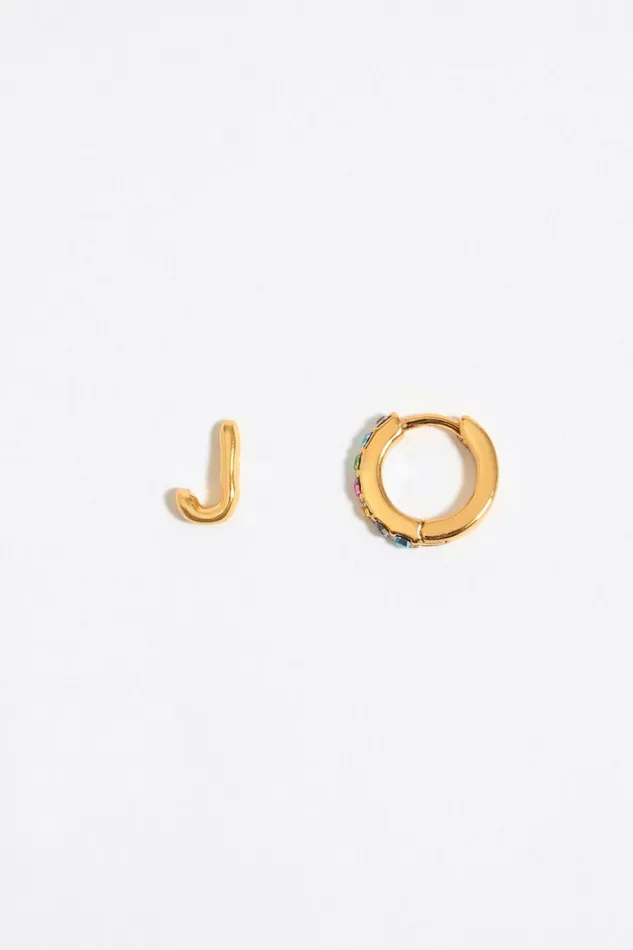 Multicolor Crystal Mini Hoop And Letter J Earrings Gold Women Bimba Y Lola Alphabet