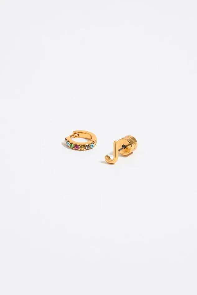 Multicolor Crystal Mini Hoop And Letter J Earrings Gold Women Bimba Y Lola Alphabet