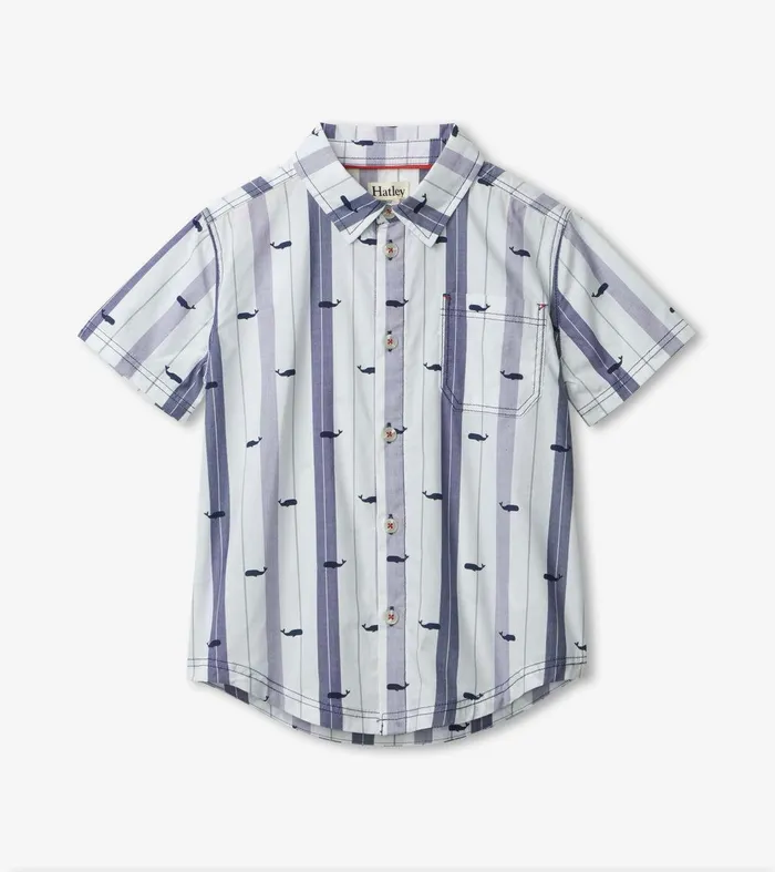 Nautical Whales Short Sleeve Button Down Shirt Hatley