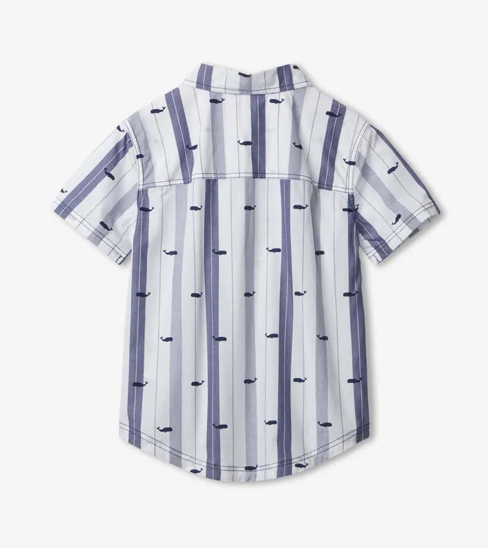 Nautical Whales Short Sleeve Button Down Shirt Hatley