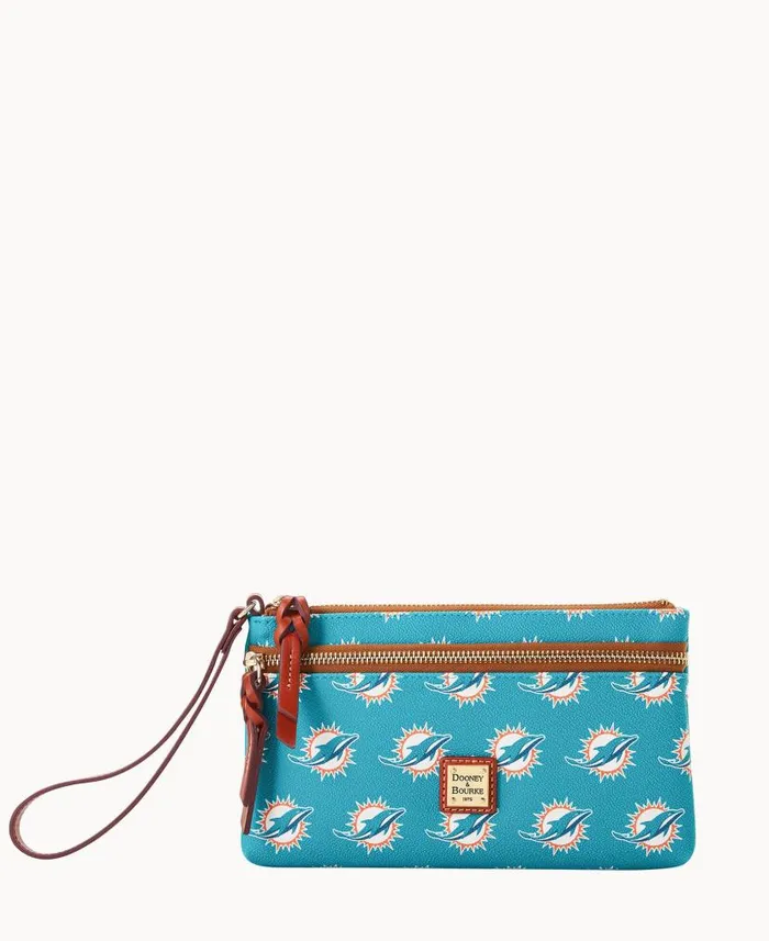 NFL Dolphins Double Zip Wristlet Miami Dolphins ManWoman Dooney and Bourke Wallets NFL Dolphins Double Zip Wristlet Miami Dolphins ManWoman Dooney and Bourke Wallets