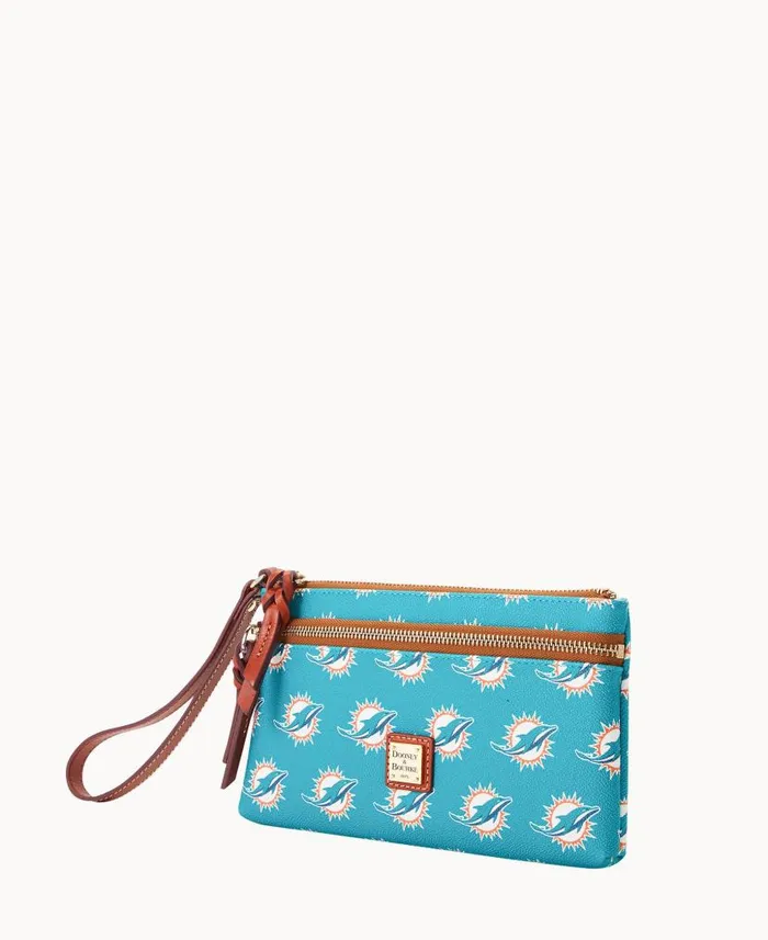 NFL Dolphins Double Zip Wristlet Miami Dolphins ManWoman Dooney and Bourke Wallets NFL Dolphins Double Zip Wristlet Miami Dolphins ManWoman Dooney and Bourke Wallets