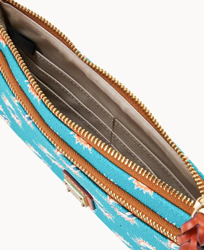 NFL Dolphins Double Zip Wristlet Miami Dolphins ManWoman Dooney and Bourke Wallets NFL Dolphins Double Zip Wristlet Miami Dolphins ManWoman Dooney and Bourke Wallets