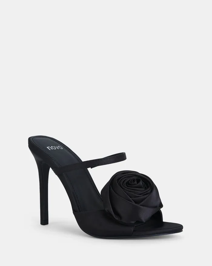 NOVO Shoes Party Women LADYBUG BLACK Open Toe Heels