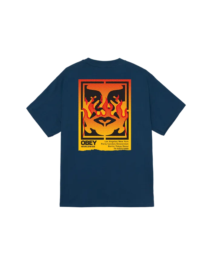 OBEY Clothing ICON STENCIL FLAME CLASSIC TSHIRT Harbor Blue Men TSHIRTS