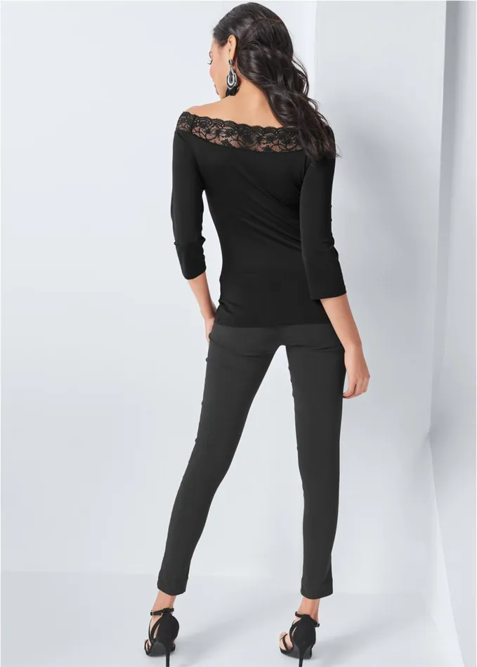 OfftheShoulder Lace Top Black Women VENUS Casual Tops