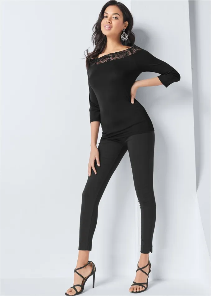 OfftheShoulder Lace Top Black Women VENUS Casual Tops