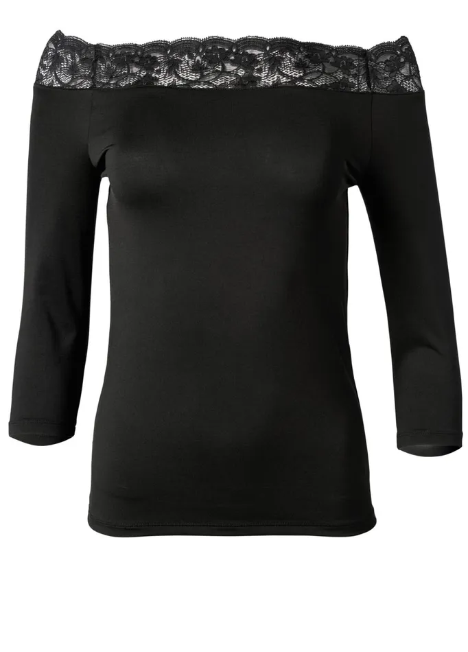 OfftheShoulder Lace Top Black Women VENUS Casual Tops
