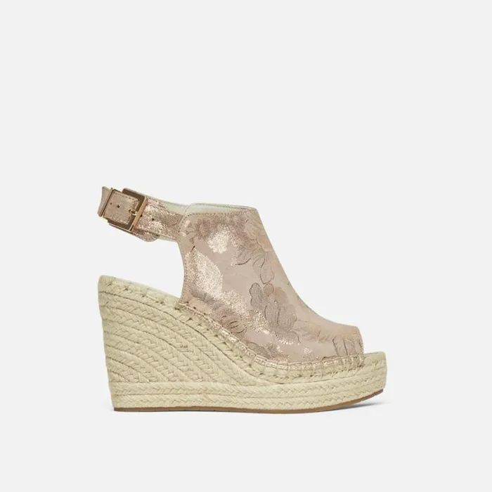 Olivia Floral Embroidered Espadrille Wedge Rose Gold Women Kenneth Cole Heels