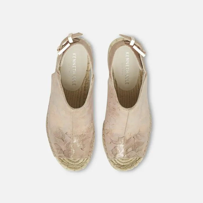 Olivia Floral Embroidered Espadrille Wedge Rose Gold Women Kenneth Cole Heels