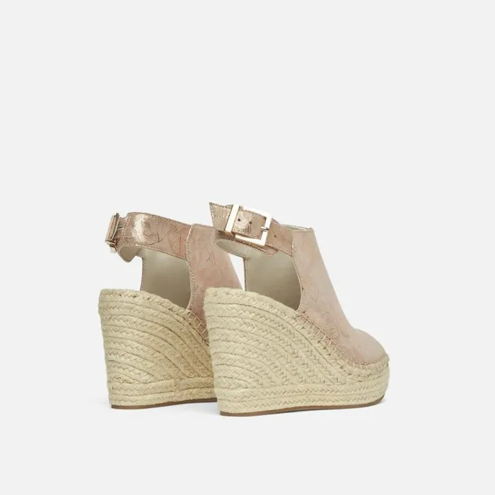 Olivia Floral Embroidered Espadrille Wedge Rose Gold Women Kenneth Cole Heels