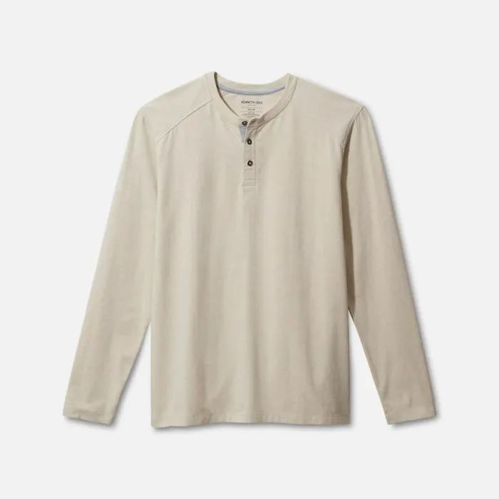Organic Cotton Blend Long Sleeved Henley Tee Cream Melange Men Kenneth Cole TShirts Polos Organic Cotton Blend Long Sleeved Henley Tee Cream Melange Men Kenneth Cole TShirts Polos