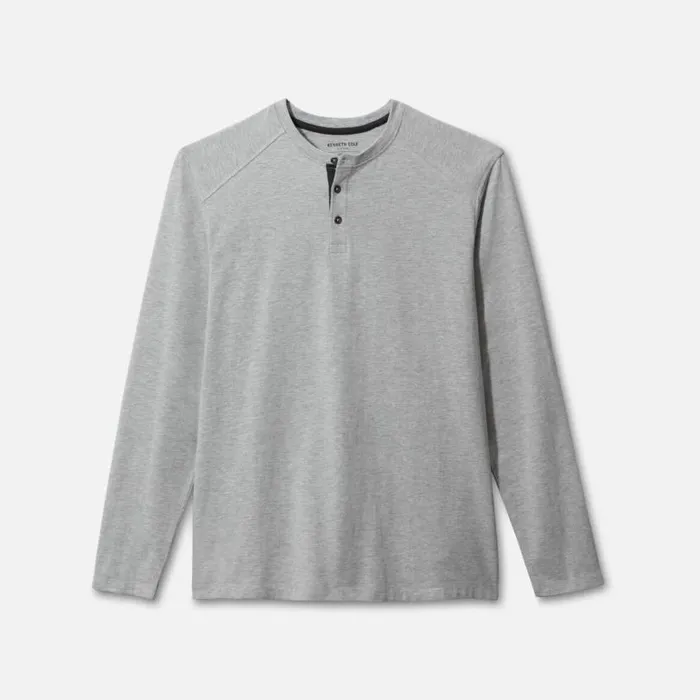 Organic Cotton Blend Long Sleeved Henley Tee Grey Melange Men Kenneth Cole TShirts Polos Organic Cotton Blend Long Sleeved Henley Tee Grey Melange Men Kenneth Cole TShirts Polos