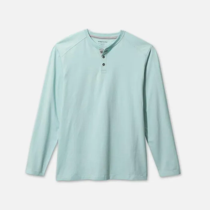 Organic Cotton Blend Long Sleeved Henley Tee Mint Melange Men Kenneth Cole TShirts Polos Organic Cotton Blend Long Sleeved Henley Tee Mint Melange Men Kenneth Cole TShirts Polos