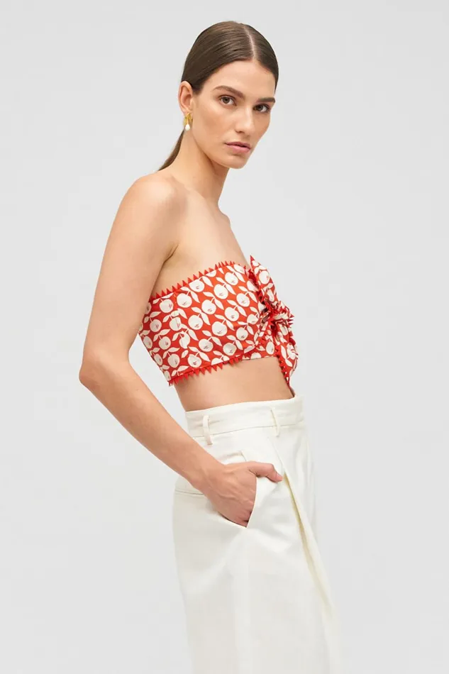 Oroton Apple Stamp Tie Top Poppy Women Tops
