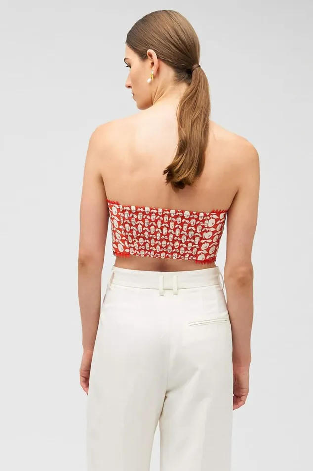 Oroton Apple Stamp Tie Top Poppy Women Tops Oroton Apple Stamp Tie Top Poppy Women Tops