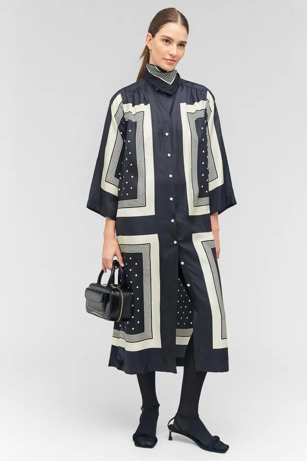 Oroton Bandana Print Dress Black Women Dresses