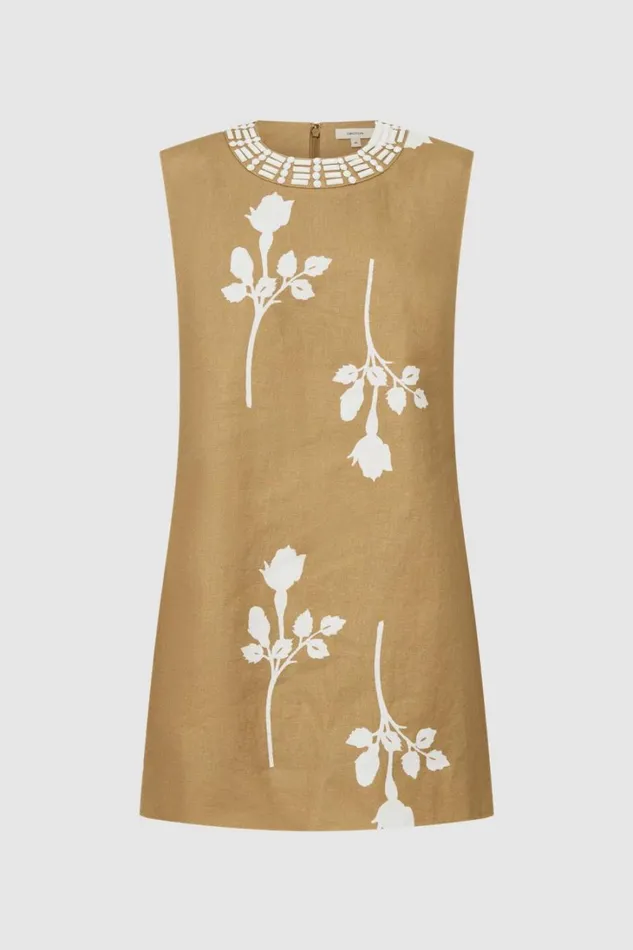 Oroton Embellished Rosebud Shift Dress Camel Women Dresses