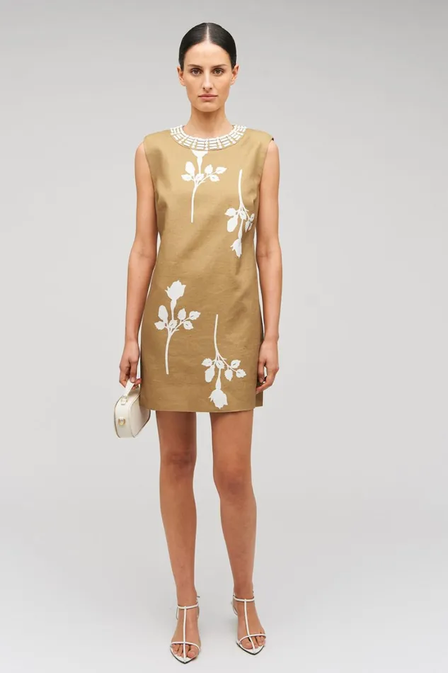 Oroton Embellished Rosebud Shift Dress Camel Women Dresses Oroton Embellished Rosebud Shift Dress Camel Women Dresses