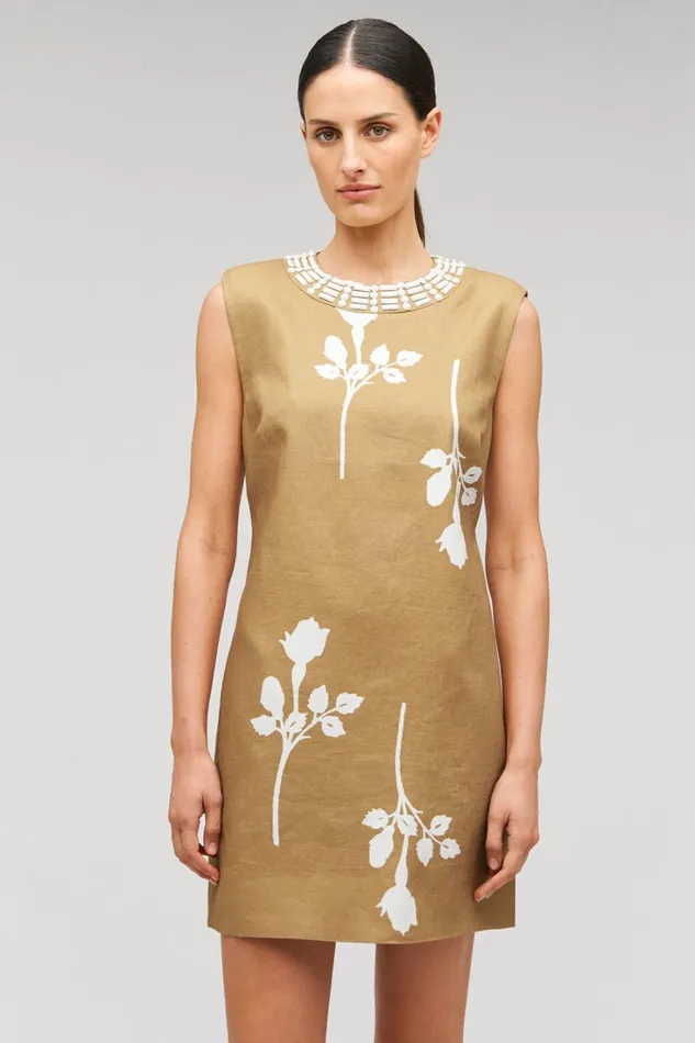 Oroton Embellished Rosebud Shift Dress Camel Women Dresses Oroton Embellished Rosebud Shift Dress Camel Women Dresses