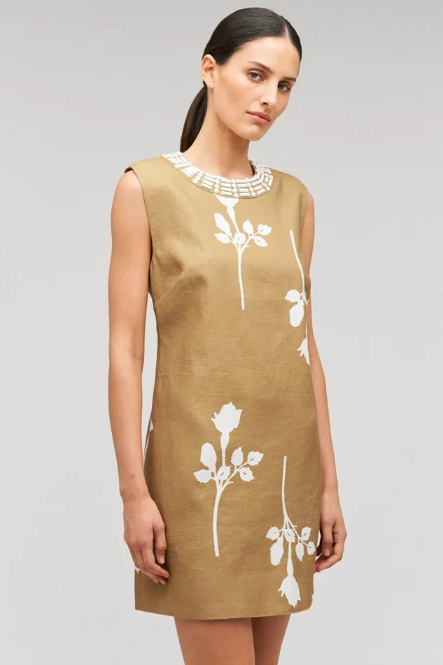 Oroton Embellished Rosebud Shift Dress Camel Women Dresses Oroton Embellished Rosebud Shift Dress Camel Women Dresses