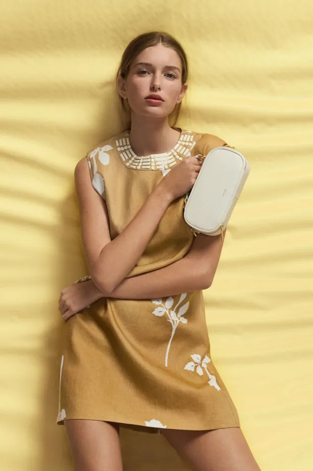 Oroton Embellished Rosebud Shift Dress Camel Women Dresses Oroton Embellished Rosebud Shift Dress Camel Women Dresses