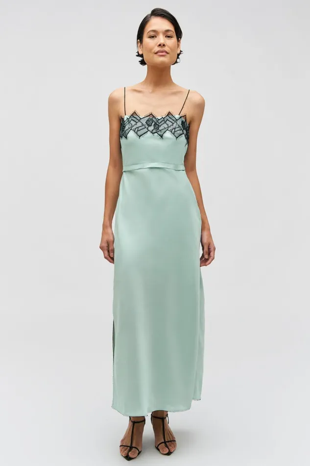 Oroton Fringe Lace Slip Dress Mint Ice Women Dresses
