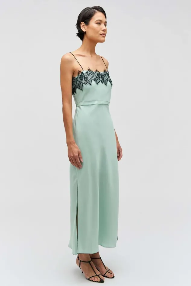 Oroton Fringe Lace Slip Dress Mint Ice Women Dresses