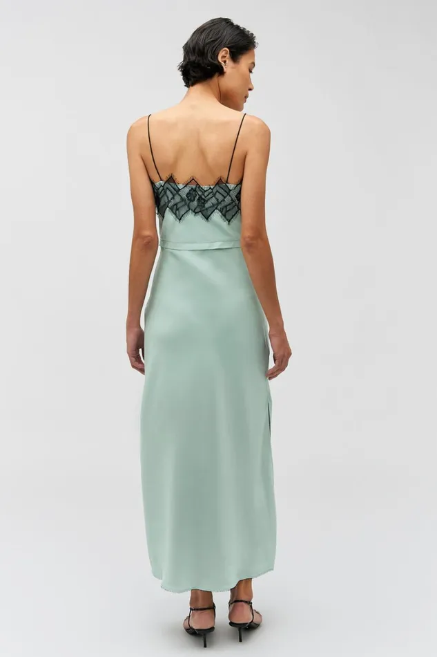 Oroton Fringe Lace Slip Dress Mint Ice Women Dresses