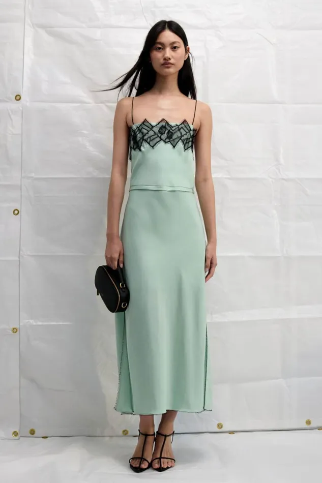 Oroton Fringe Lace Slip Dress Mint Ice Women Dresses