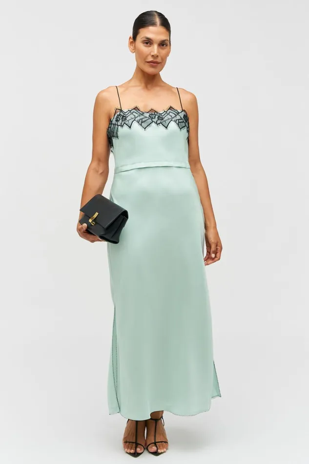 Oroton Fringe Lace Slip Dress Mint Ice Women Dresses