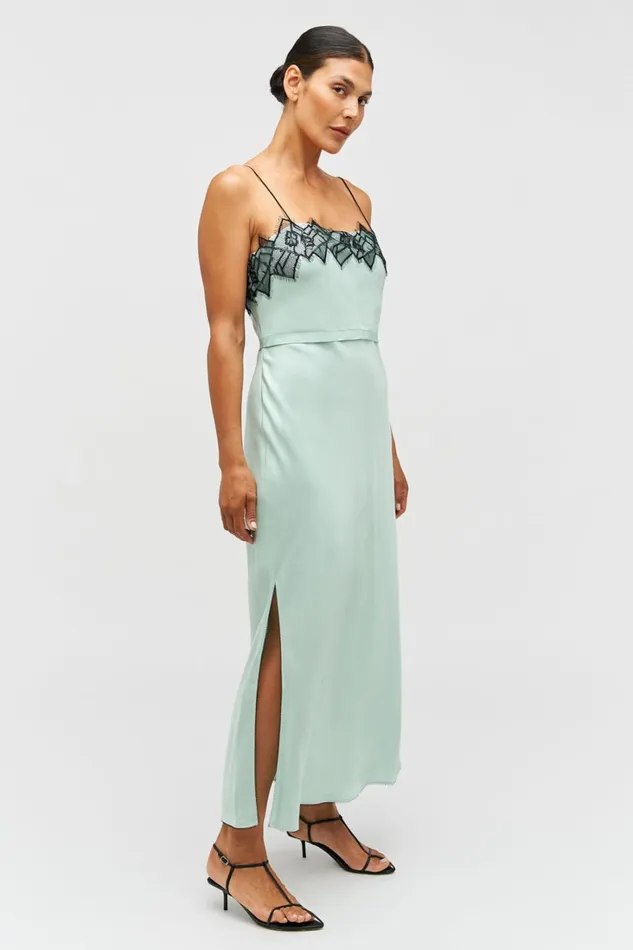 Oroton Fringe Lace Slip Dress Mint Ice Women Dresses