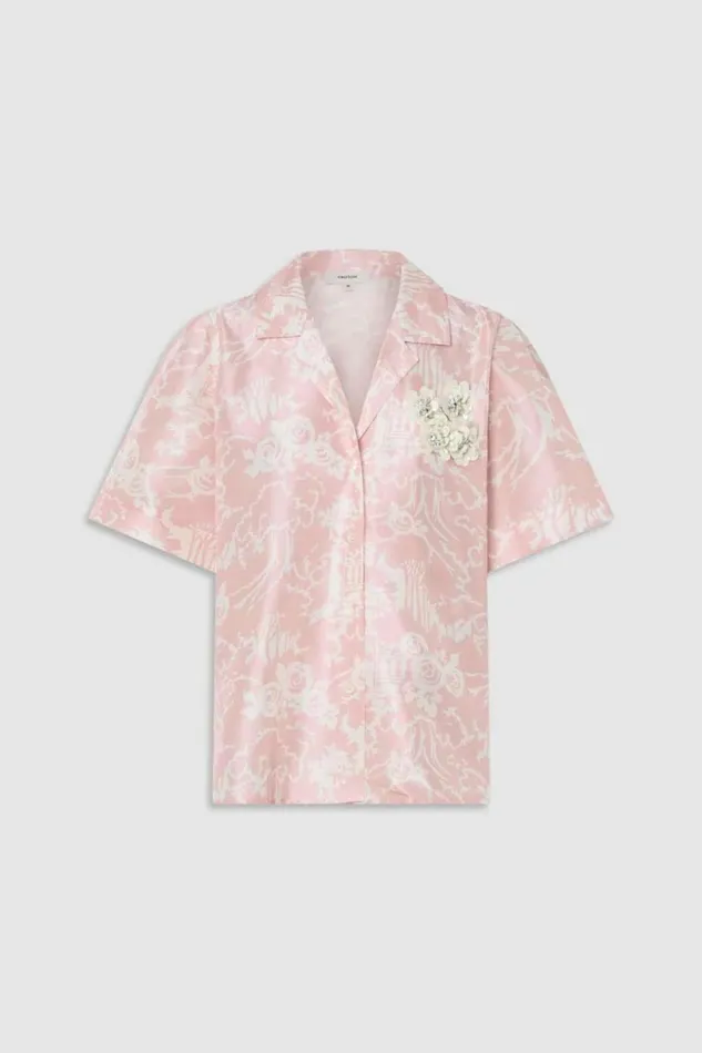 Oroton Garden Toile Embellished Camp Shirt Peony Women Tops