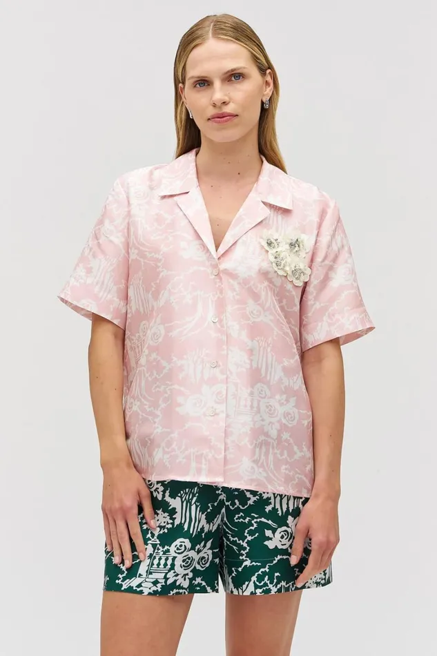 Oroton Garden Toile Embellished Camp Shirt Peony Women Tops Oroton Garden Toile Embellished Camp Shirt Peony Women Tops