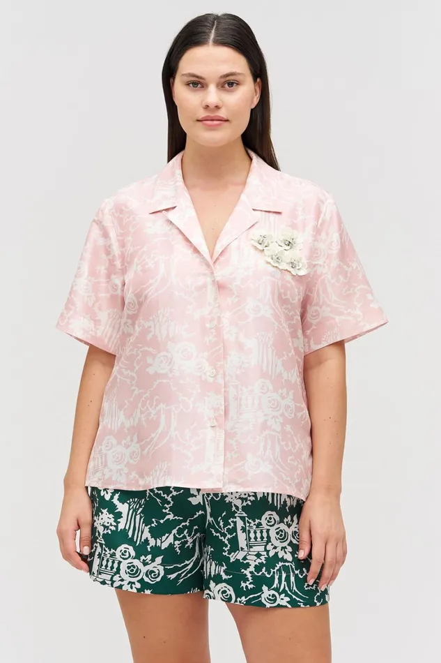 Oroton Garden Toile Embellished Camp Shirt Peony Women Tops Oroton Garden Toile Embellished Camp Shirt Peony Women Tops