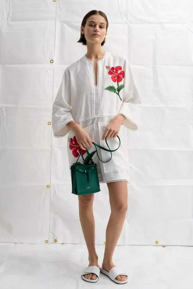 Oroton Hibiscus Embroidered Tunic Dress Antique White Women Dresses Oroton Hibiscus Embroidered Tunic Dress Antique White Women Dresses