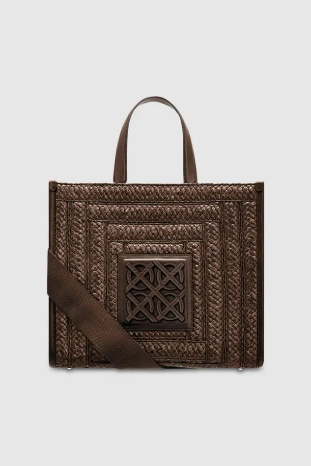 Oroton Lane Straw Medium Tote Mahogany Women Totes