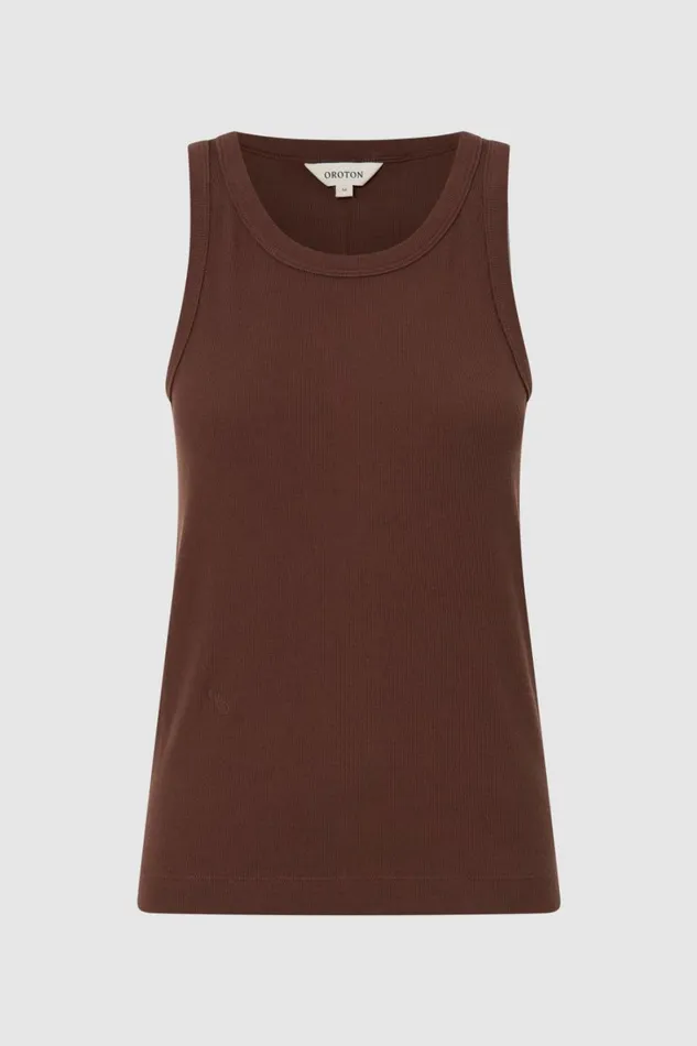 Oroton Lottie Rib Tank Chocolate Women Tops