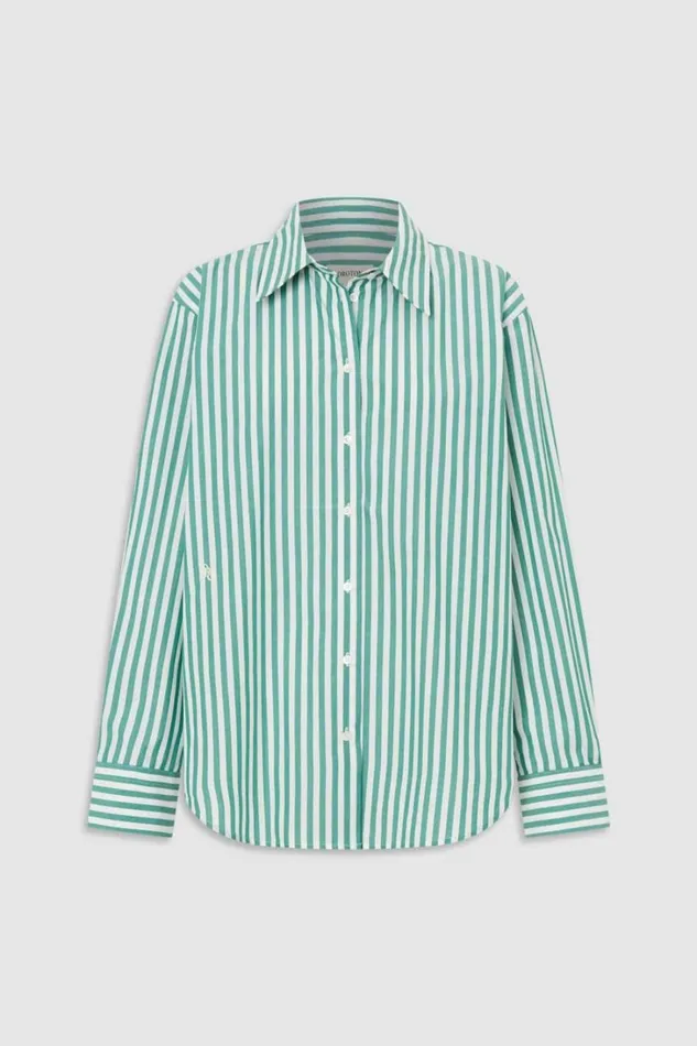 Oroton Oro Yarn Dyed Stripe Shirt Villa Green Women Tops