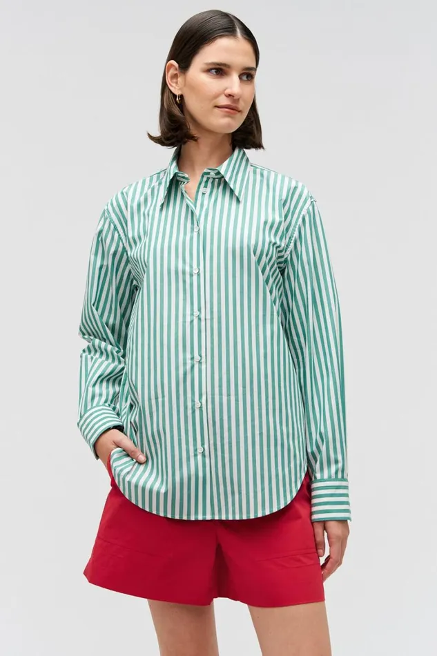 Oroton Oro Yarn Dyed Stripe Shirt Villa Green Women Tops Oroton Oro Yarn Dyed Stripe Shirt Villa Green Women Tops