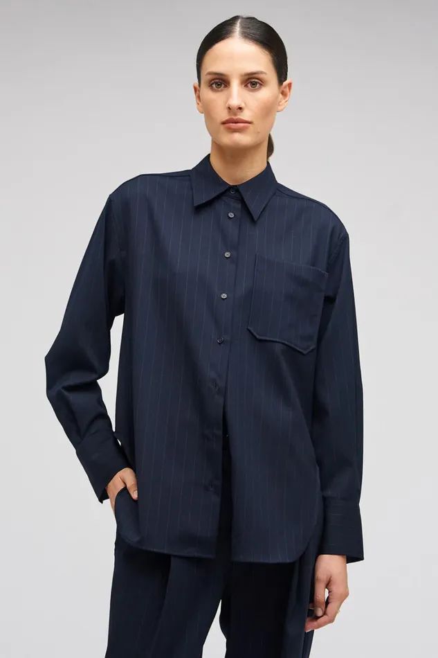 Oroton Pinstripe Overshirt North Sea Women Tops