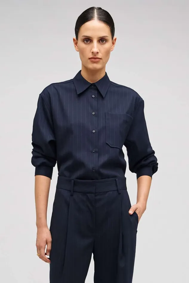 Oroton Pinstripe Overshirt North Sea Women Tops