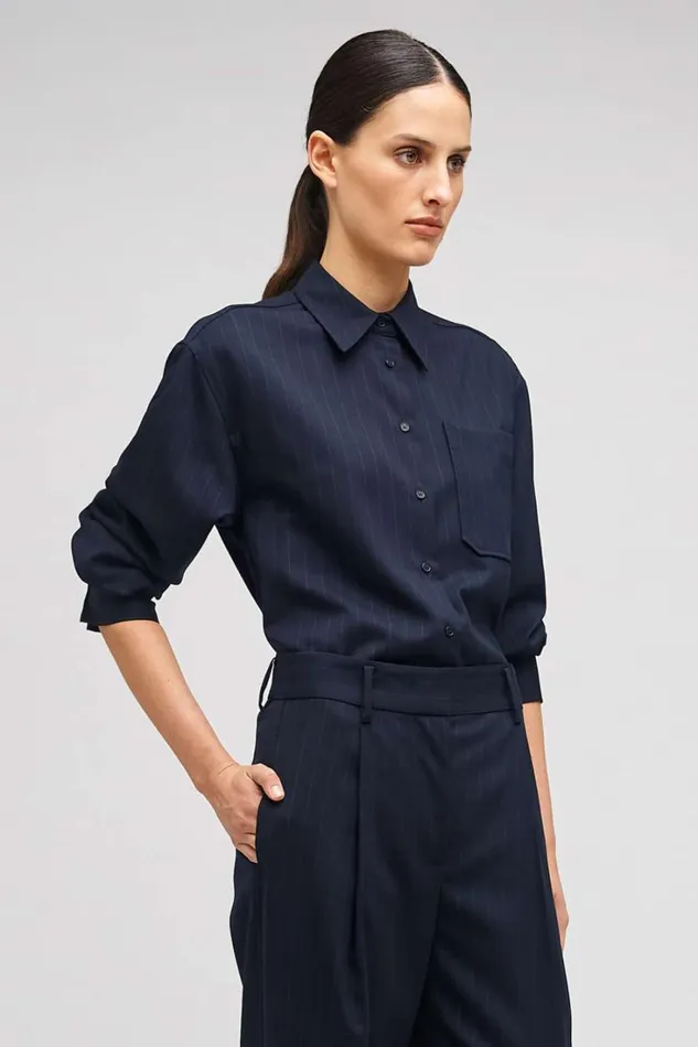 Oroton Pinstripe Overshirt North Sea Women Tops