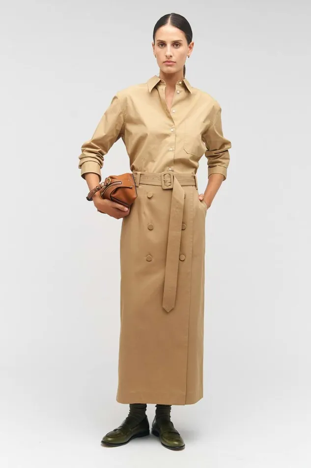 Oroton Poplin Long Sleeve Shirt Camel Women Tops
