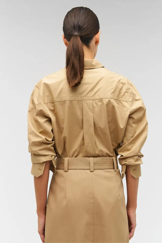 Oroton Poplin Long Sleeve Shirt Camel Women Tops