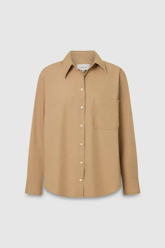Oroton Poplin Long Sleeve Shirt Camel Women Tops