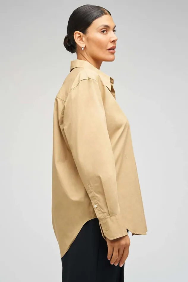 Oroton Poplin Long Sleeve Shirt Camel Women Tops